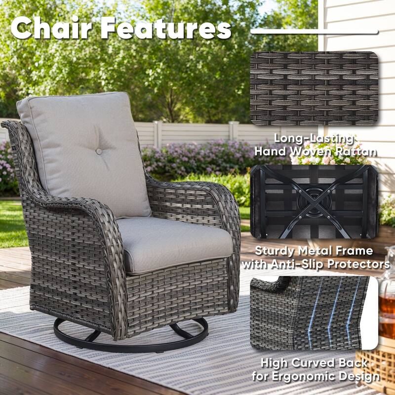 Outside Swivel Chairs with Cofee Table Grey-Grey - Grey