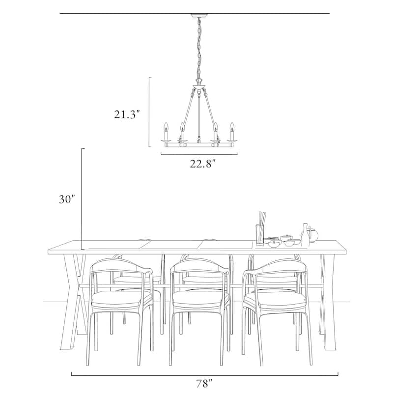 Modern Farmhouse 6-Light Wagon Wheel Chandelier Rustic Wood Kitchen Island Light for Dining Room