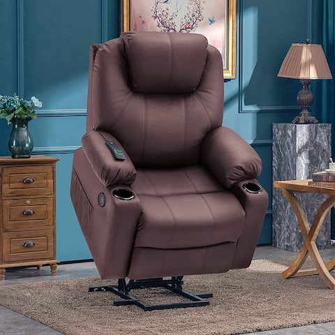 Mcombo Electric Power Lift Recliner Chair with Massage Heat, Faux Leather