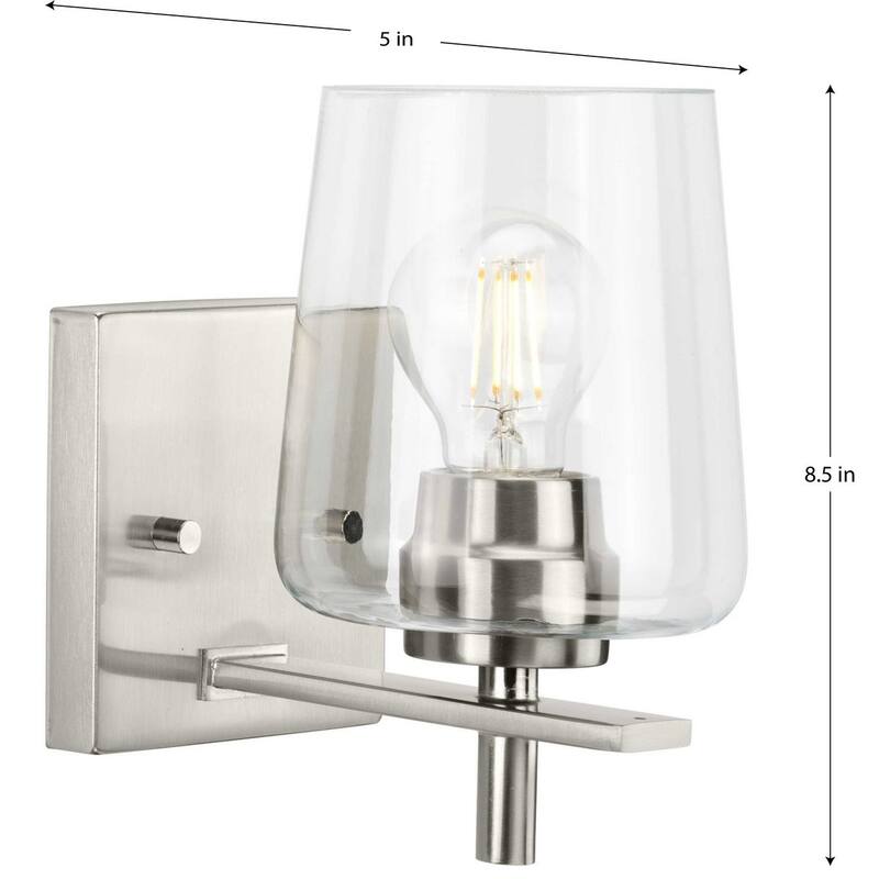 Calais Collection One-Light Brushed Nickel Clear Glass Vanity Light - 5 in x 7 in x 8.5 in