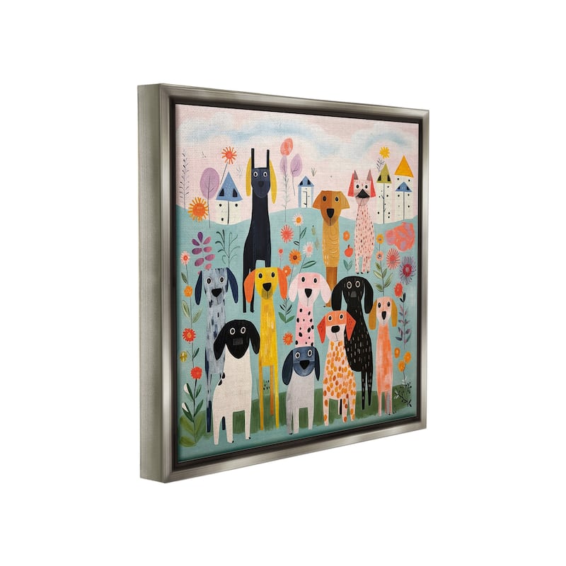 Stupell Patterned Dogs in Yard Framed Floater Canvas Wall Art Design By Lazar Studio