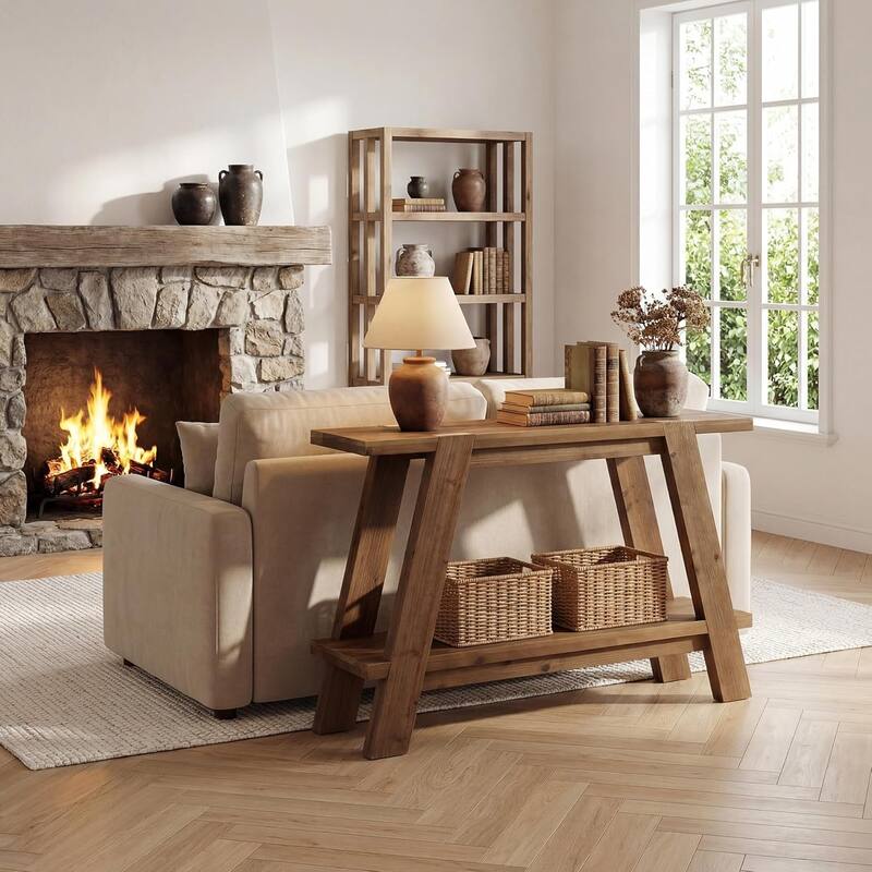 41,3-Inch Wood Entryway Table, 2-Tier Farmhouse Console Table with Storage for Living Room