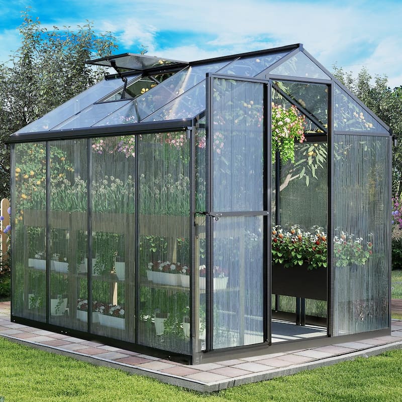 Aoodor 6' x 8' Polycarbonate Walk-in Greenhouse with Aluminum Frame and Roof Vent
