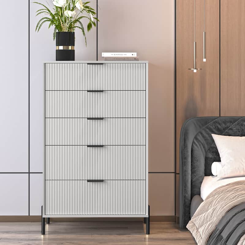 Modern 30" 5-Drawer Chest with Metal Handles - Off White