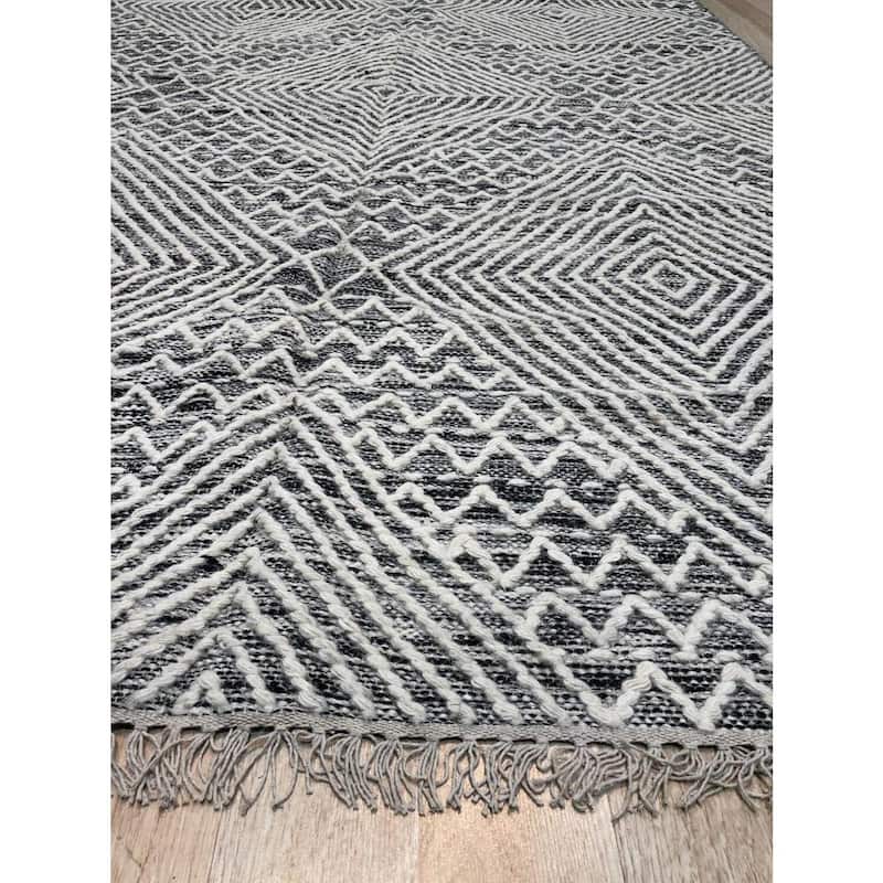 Black Handwoven Wool Contemporary Kilim Rug 8' x 10' - Flat Weave Durable Stain Resistant Pile-Less - N/A