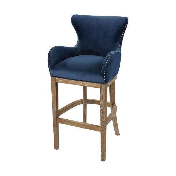 Shop 43 Navy Blue Fabric Bar Chair In A Brown Wooden Legs On Sale Overstock 31771704