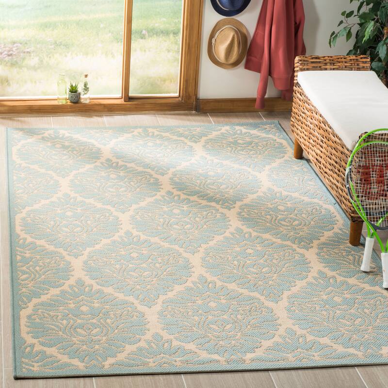 SAFAVIEH Linden Alison Indoor/ Outdoor Waterproof Patio Backyard Rug - 8'x10' - Cream/Aqua