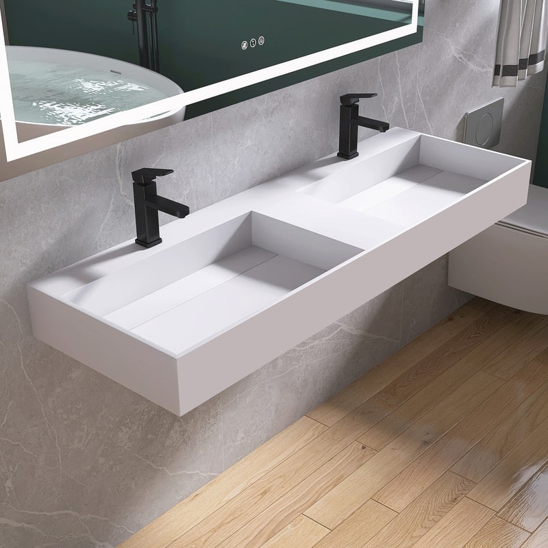 MEDUNJESS 54" Bathroom Sink Solid Surface Bathroom Vessel Sink - 54''