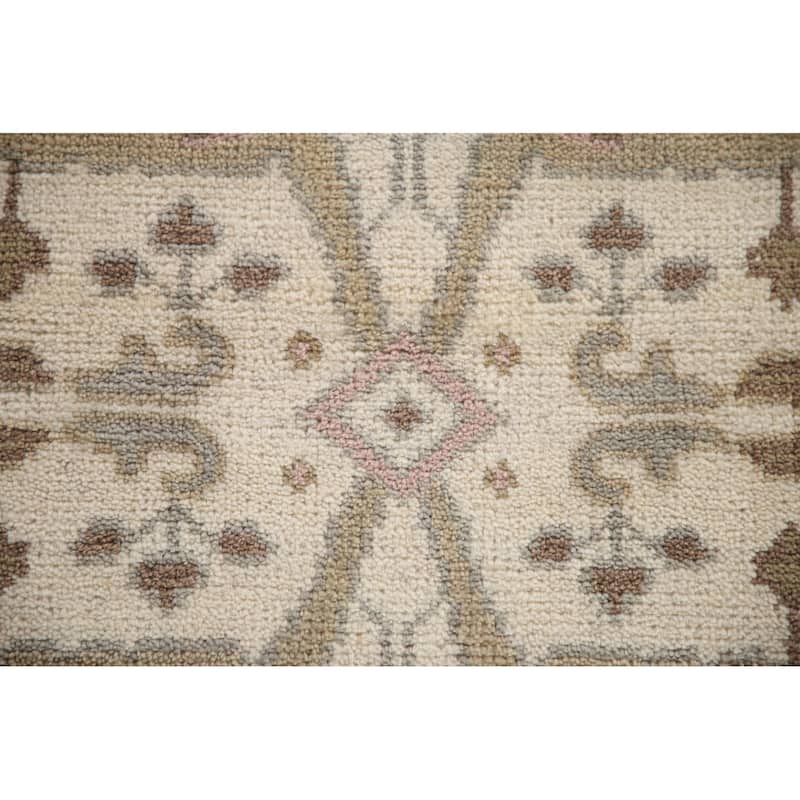 Ivory Oushak Style Runner Rug Hand-knotted Wool Carpet - 2'6"x 9'9"