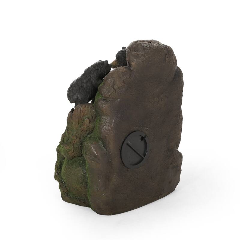 Roomfitters 24-Inch Hand-Crafted Wildlife Tiered Water Fountain with LED Lights, Weather-Resistant Faux Stone, Black