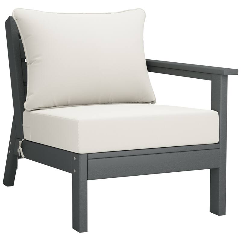 Birchwood All Weather HDPE Outdoor Patio Deep Seating Gray Right Arm Facing Chair With Cushions (1-Piece)