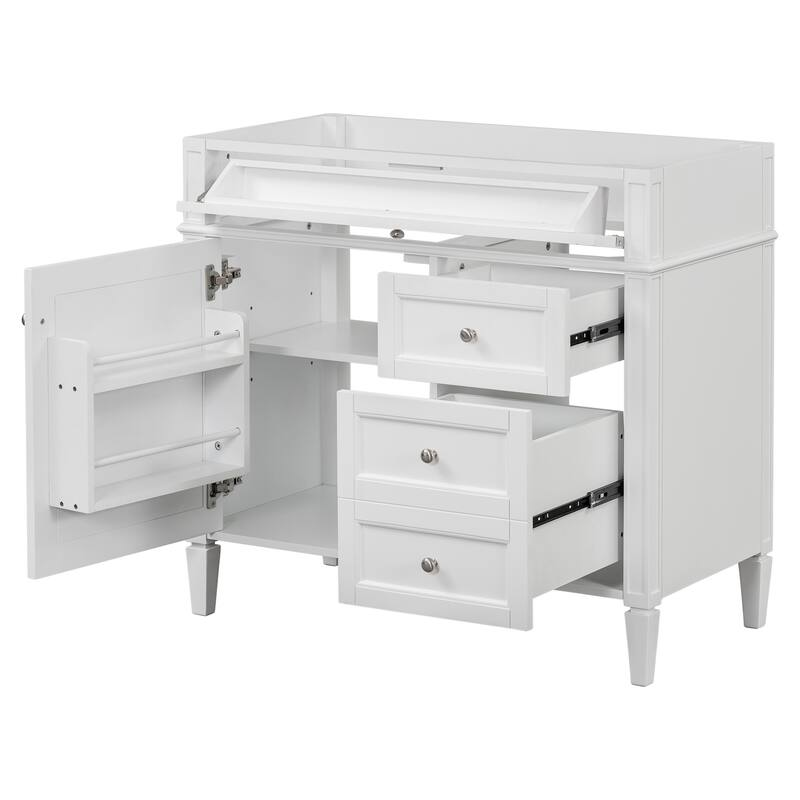 35.74-Inch Modern Bathroom Vanity with 3 Drawers, Tip-Out Drawer, Adjustable Shelf, and Exquisite Roman Leg Design - White
