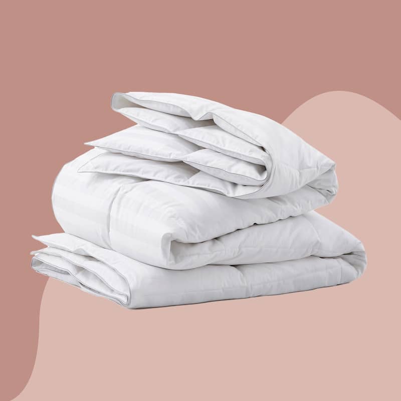 Hotel Luxury Year-round Down Duvet Comforter Solid & Stripe 500 TC Cotton Cover