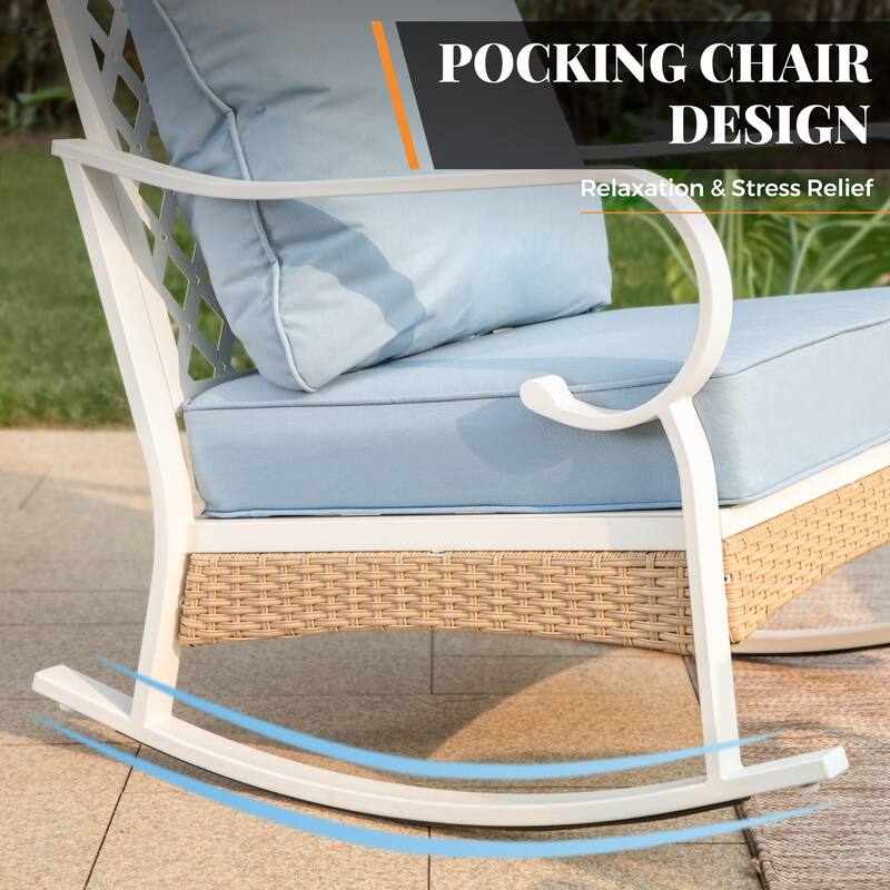 MAISON ARTS 7-Seat Patio Conversation Set, 2/4 x Cushioned Metal Chair, 1 x 2-Seat Sofa,1 x 3-Seat Sofa with Coffee Table