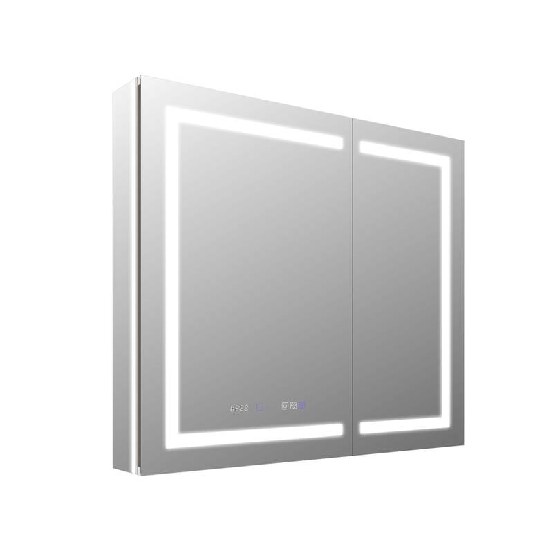 36'' H Recessed or Surface Mounted Bathroom LED Mirror Cabinet With Defogger, Dimmer, 10x magnifying