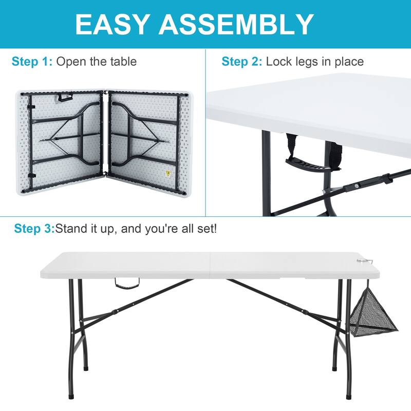 Patio Dining Table Bi-Folding Portable Table Lightweight Foldable Large Camping Table for Indoor Outdoor Picnic Backyard