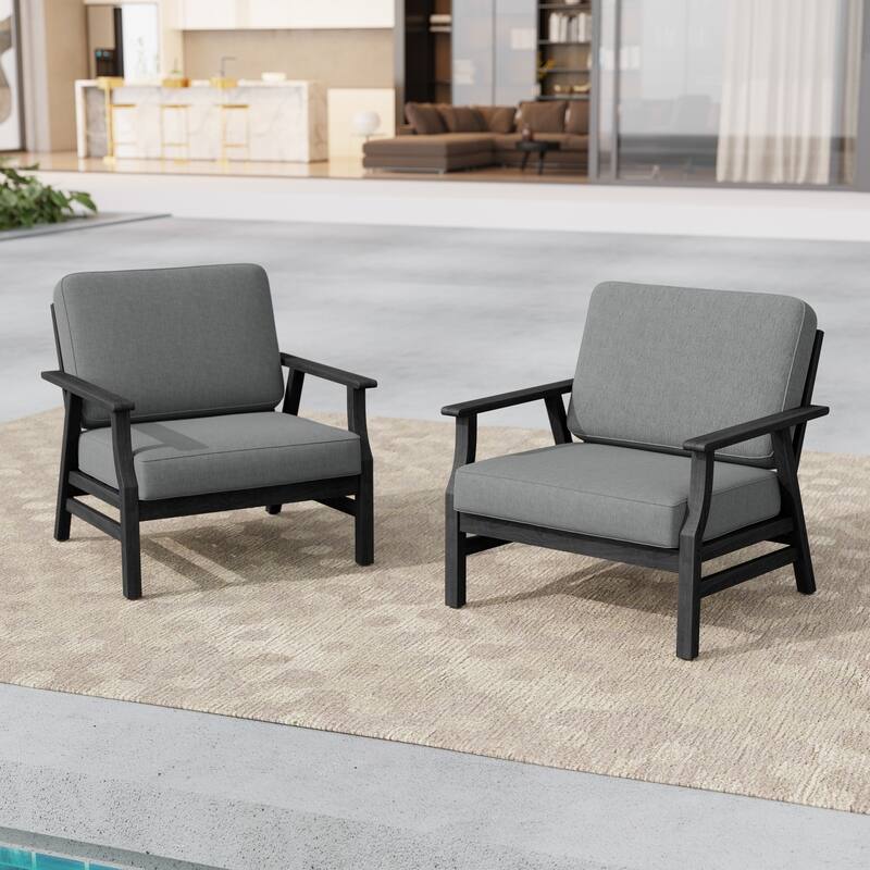 Jamie 2 Set 31" W Outdoor Acacia Wood Club Chairs with Cushions