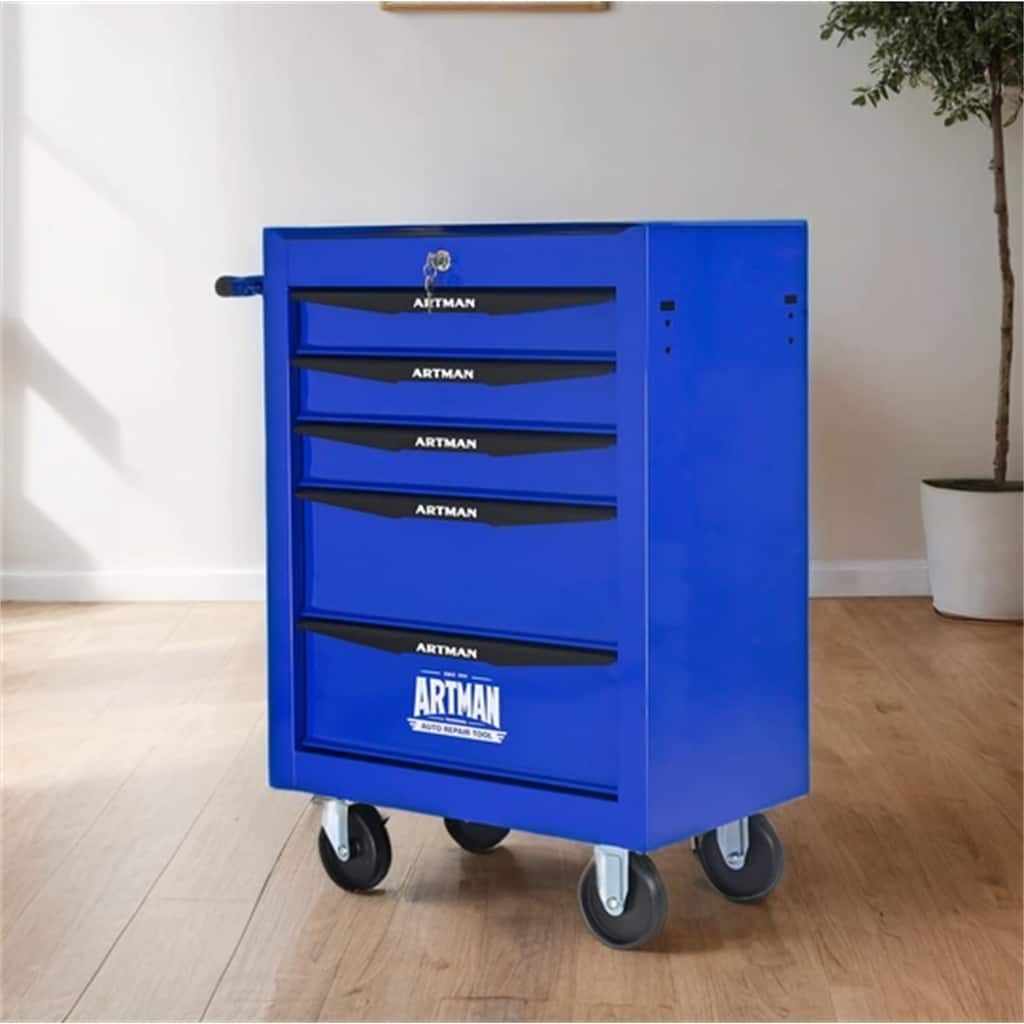 Rolling Metal Tool Cart with 5 Drawers and Ball Bearing Drawer Slides