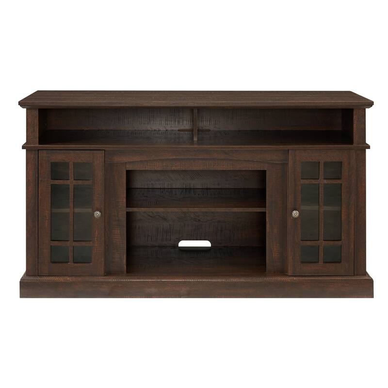 Classic TV Media Stand Modern Entertainment Console for TV Up to 65", Open and Closed Storage Space, Dark Walnut/Black