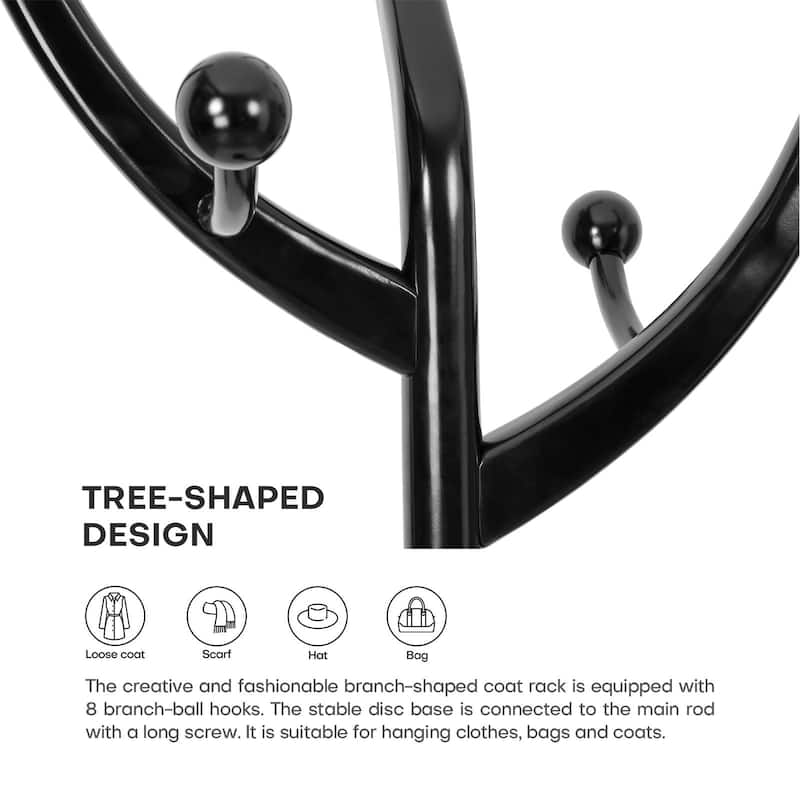 Rubberwood Coat Rack Freestanding, Entryway Coat Tree with Hooks - 74"H x 16.5"Dia