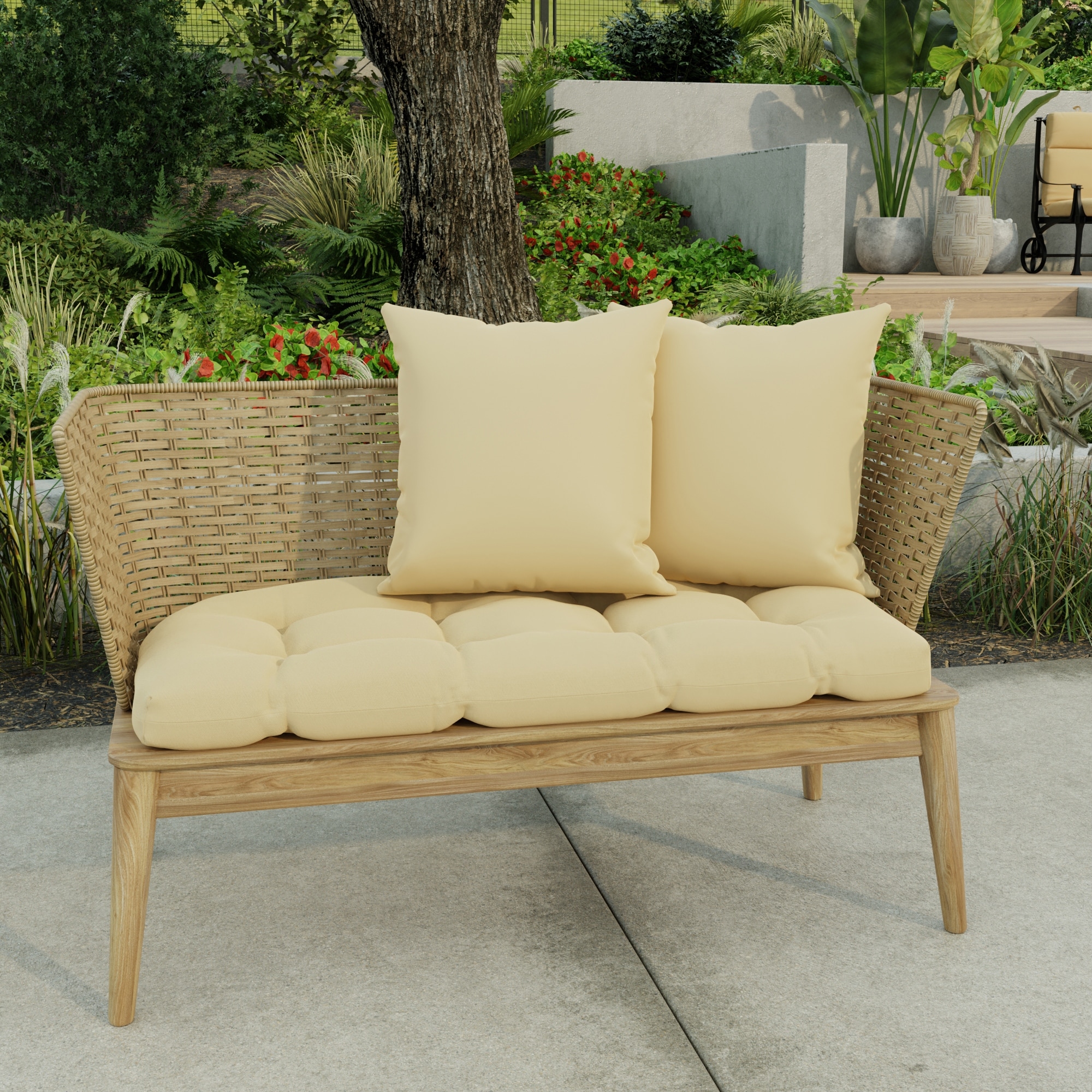 16" x 16" Beige Solid Outdoor Throw Pillow - Set of 2 - 16'' L x 16'' W x 4'' H