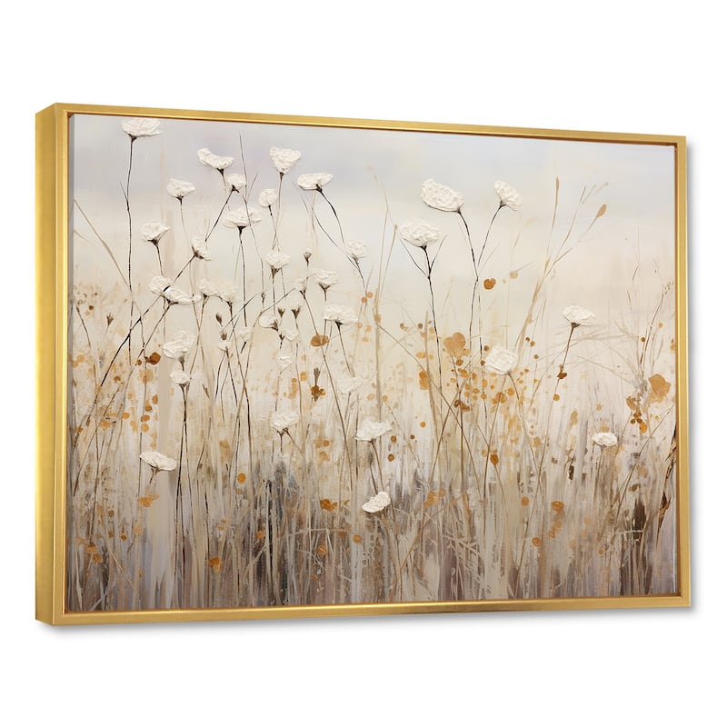 Designart "Beige Wildflowers Floral Fantasy" Wildflowers Framed Wall Art Living Room