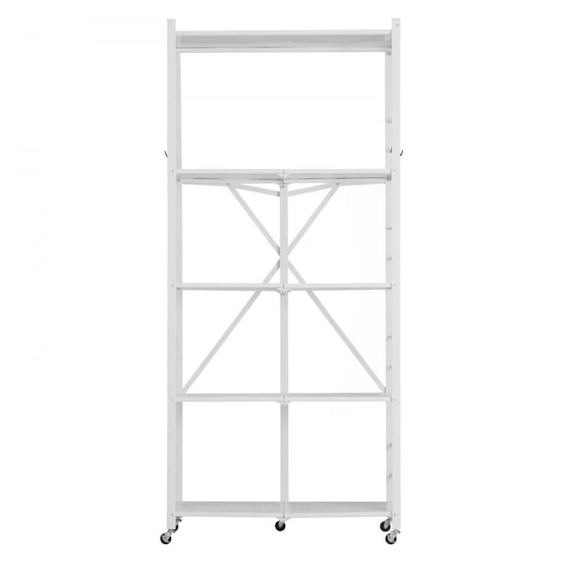 White Carbon Steel Folding Garage Storage Shelf with Wheels and 750 lbs Capacity - 14 x 32 x 72 in - White
