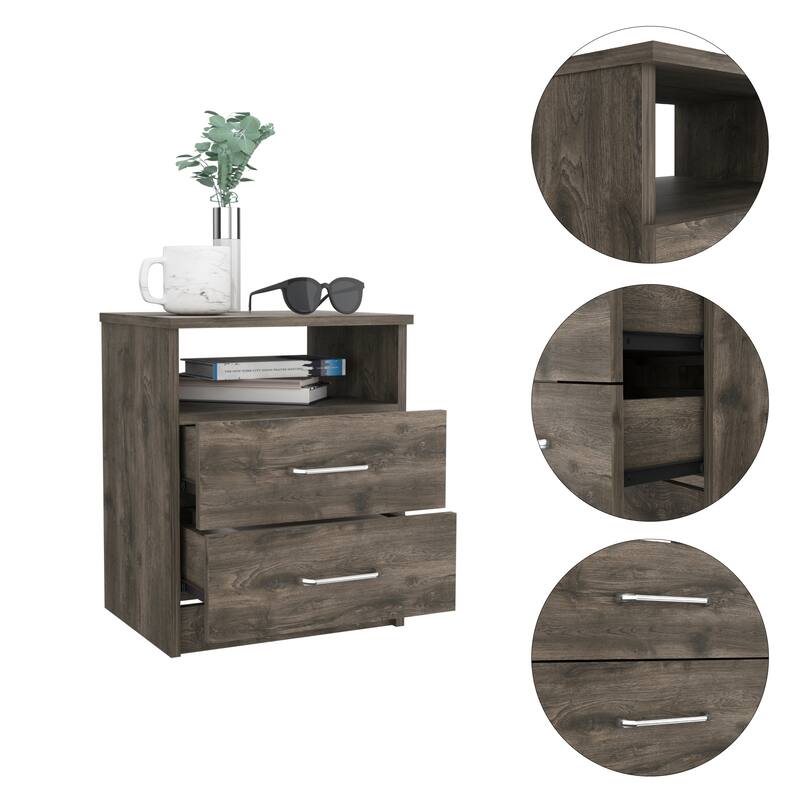 FM Furniture Oklahoma Nightstand with Two Drawers, and One Shelf