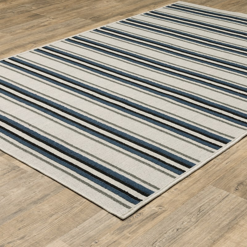 Vista Home Talcot Multi-Striped Grey/ Teal Indoor-Outdoor Area Rug