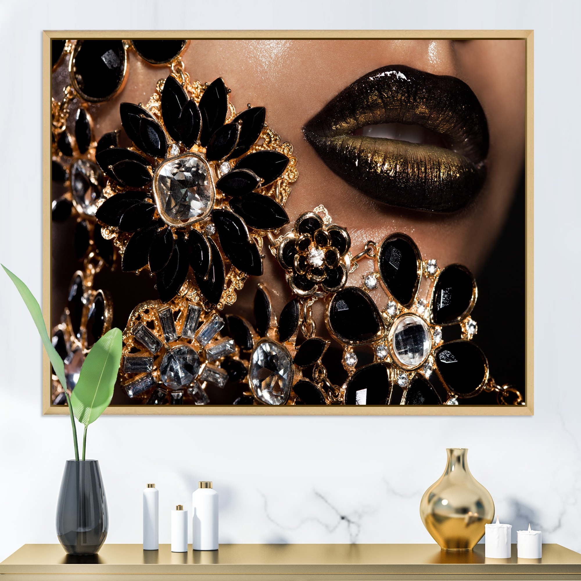 Canvas Sparkle Blue Jewelry Floral Fashion and Glam Wall Art Print
