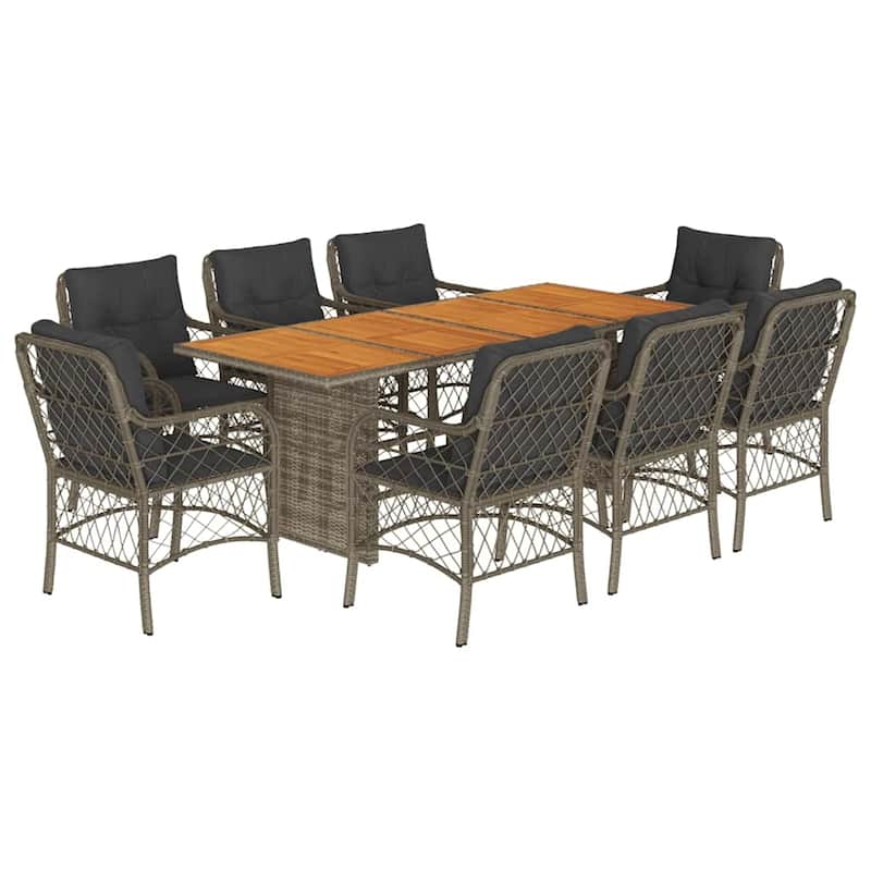vidaXL Patio Dining Set with Cushions Table and Chair 7 Piece Poly Rattan