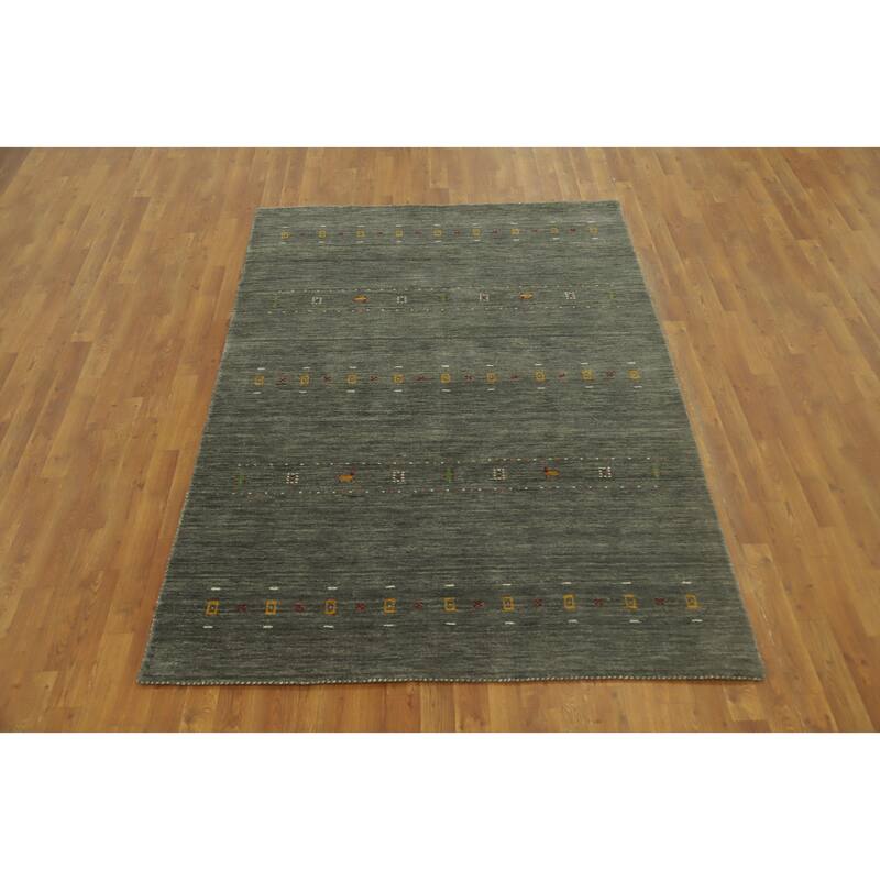 Hand Knotted Oriental 100% Wool Carpet Tribal Animal Pictorial Green Gabbeh Area Rug - 7' 3'' X 5' 2''