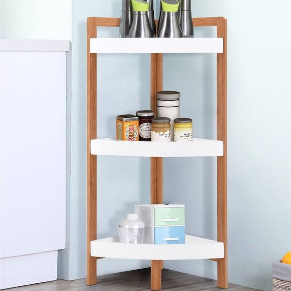 Shop Gymax 3 Tier Corner Shelf Tower Storage Wood Rack Stand