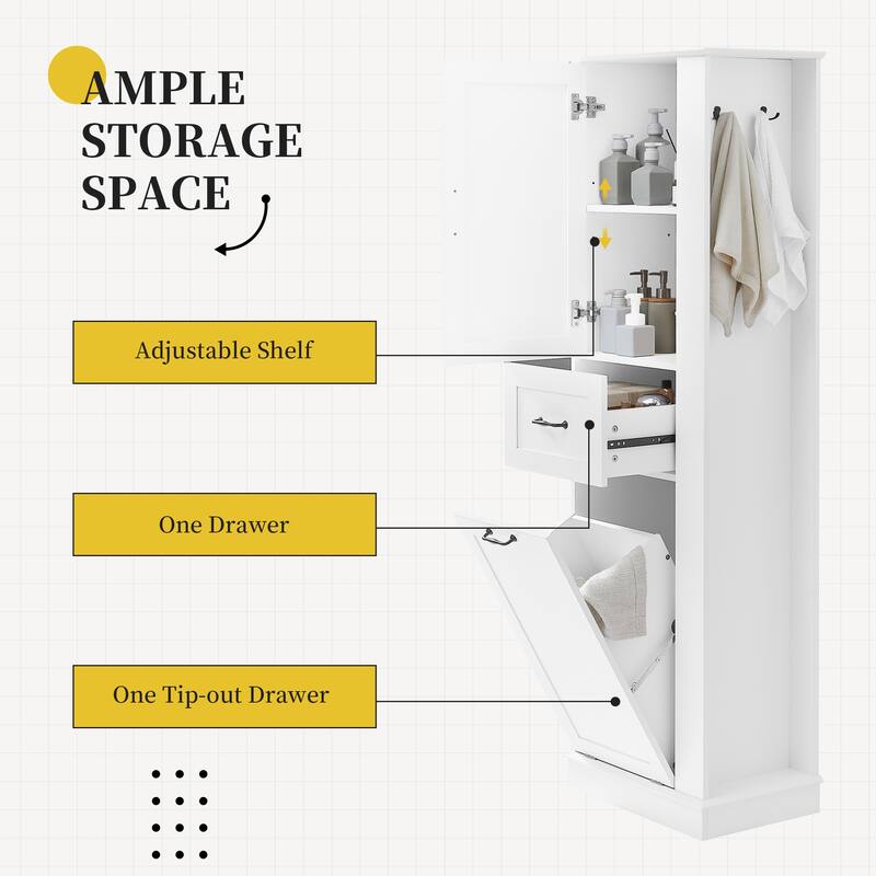 Tall Bathroom Storage Cabinet with Tilt-Out Compartment and Adjustable Shelves