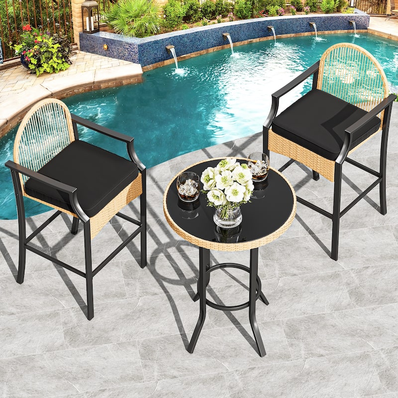 Moasis 3-Piece Outdoor Wicker Bar Height Bistro with Soft Cushions - 3PCS