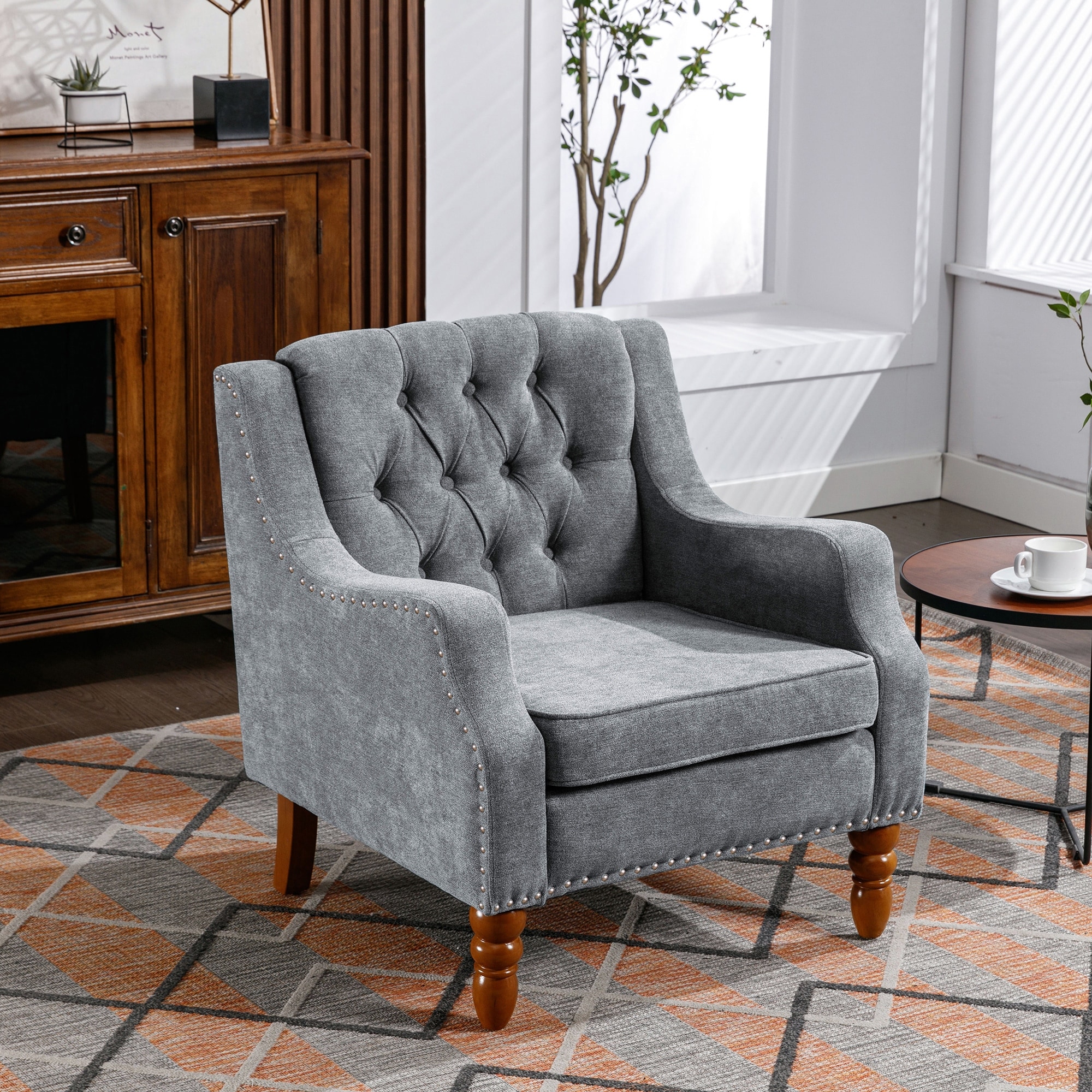 Living Room Accent Chair With Silver Legs Comfy Grey Velvet Accent