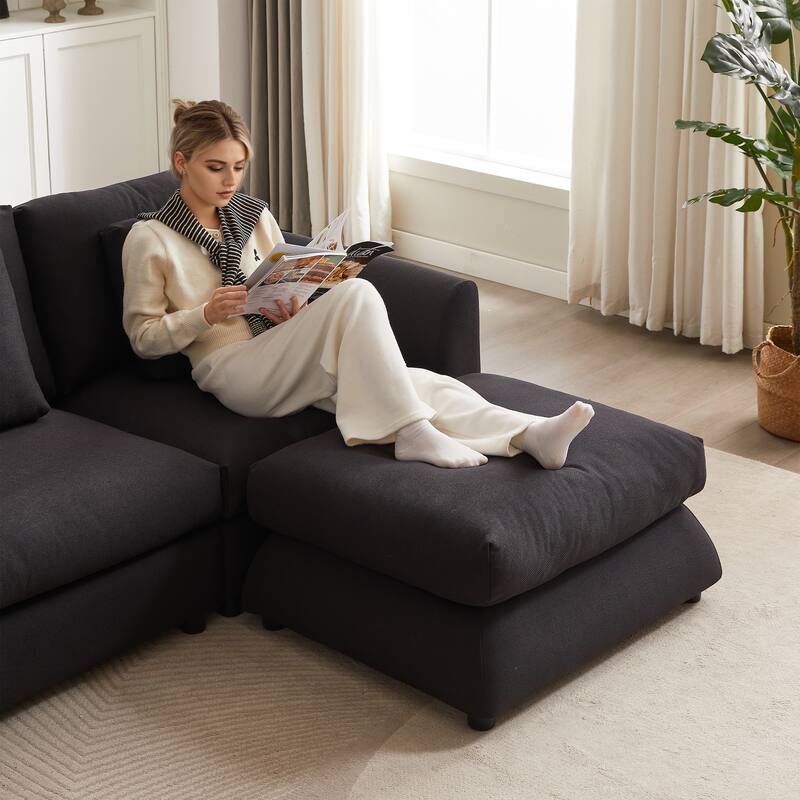 102.2" Fabric L-Shaped Modular Sleeper Sectional Sofa with Ottoman