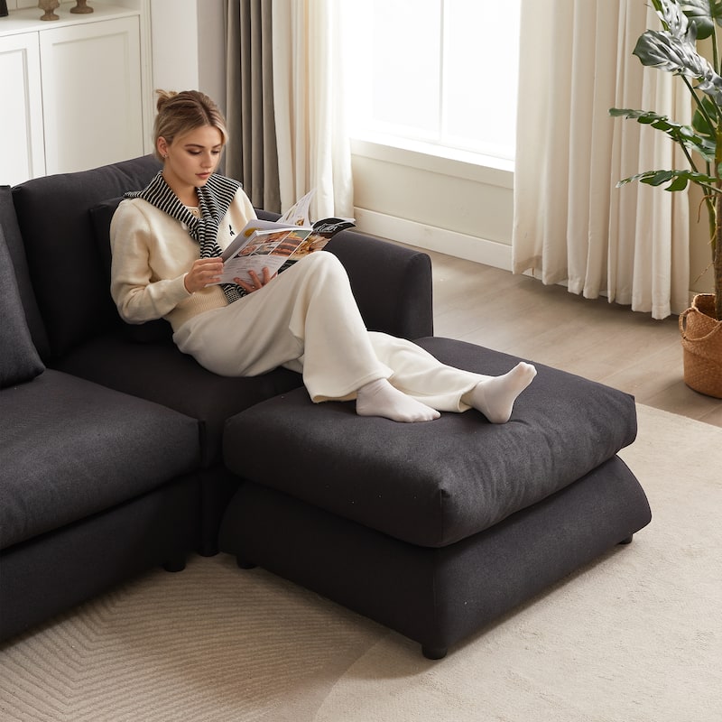 102.2Inch L Shaped Sectional Sofa Couch with Ottoman and Three Pillows