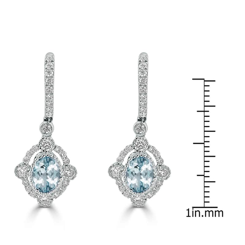 Auriya 1 1/3ct Fancy Oval-cut Aquamarine Halo Diamond Dangle Earrings 7/8ctw 18k Gold