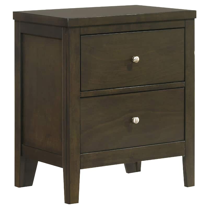 WIly 5 Piece Queen Bedroom Set, Dark Brown, Beige Upholstery, Nickel
