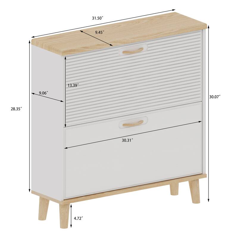 Freestanding Shoes Storage Cabinet with 2 Flip Drawers and Wood Legs