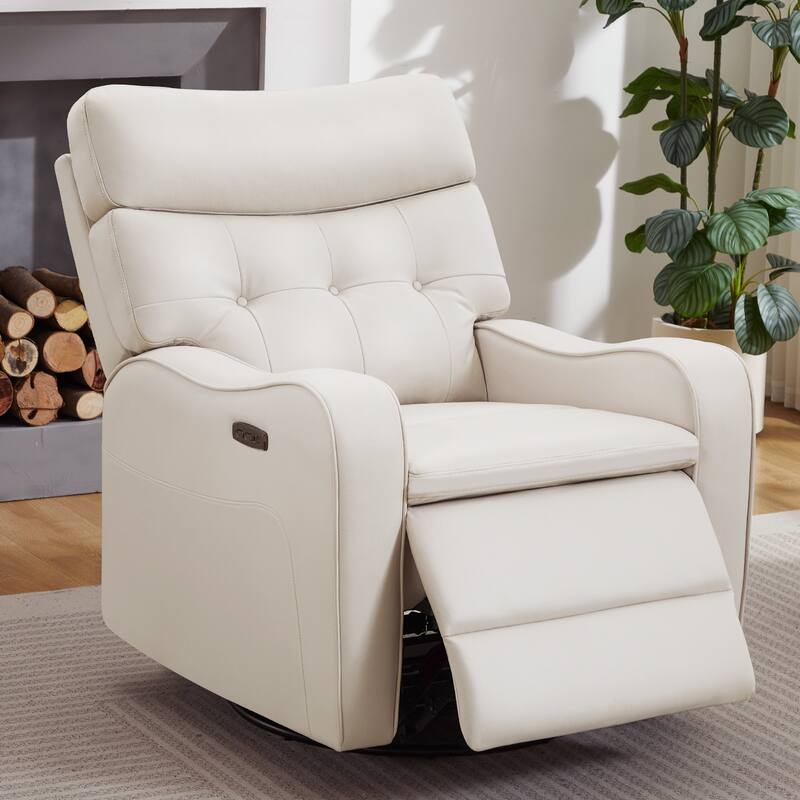 36.6''W Faux Leather Power Swivel Rocker Recliner With USB and Type-C Port