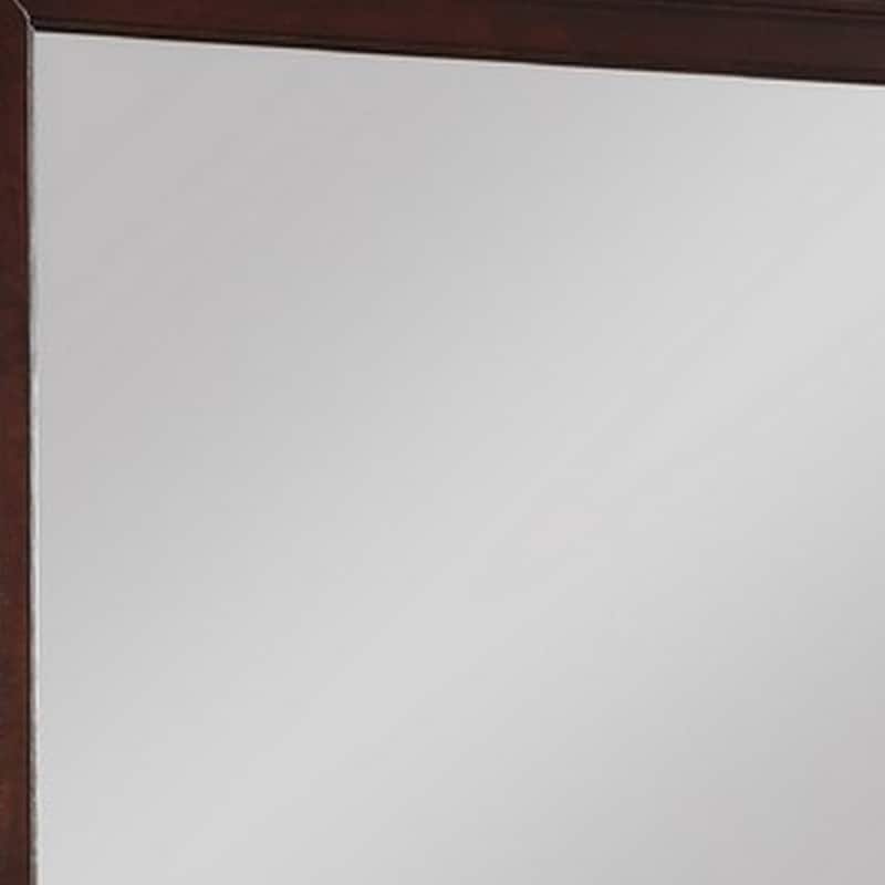 Rectangular Molded Wooden Frame Dresser Top Mirror, Cherry Brown and Silver