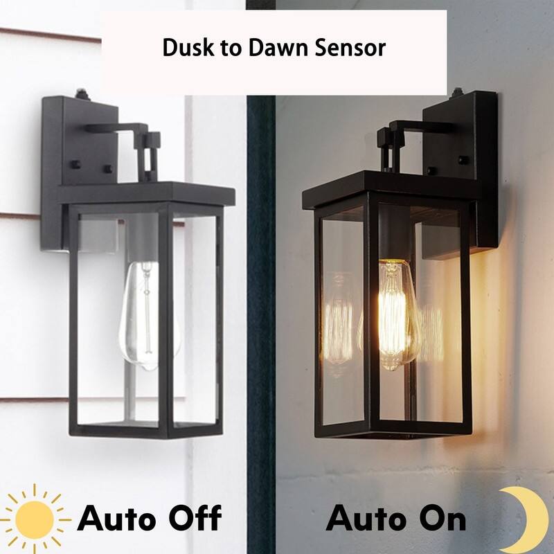 KAWOTI 1-Light Black Dusk to Dawn Outdoor Wall Lantern Sconce with Photocell - W5.7"×E6.25"×H14.25"