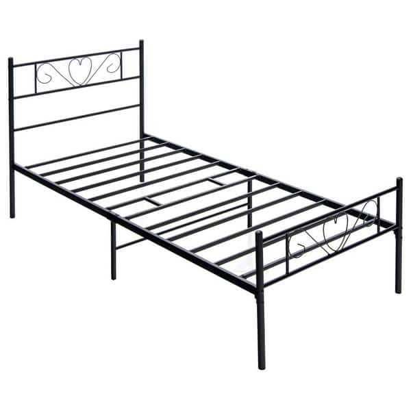 slide 2 of 9, Twin XL Metal Bed Frame with Heart-shaped Headboard