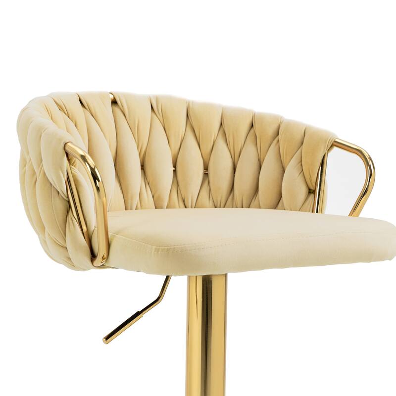 Set of 4 Bar Stool Adjustable Height Swivel Velvet Woven