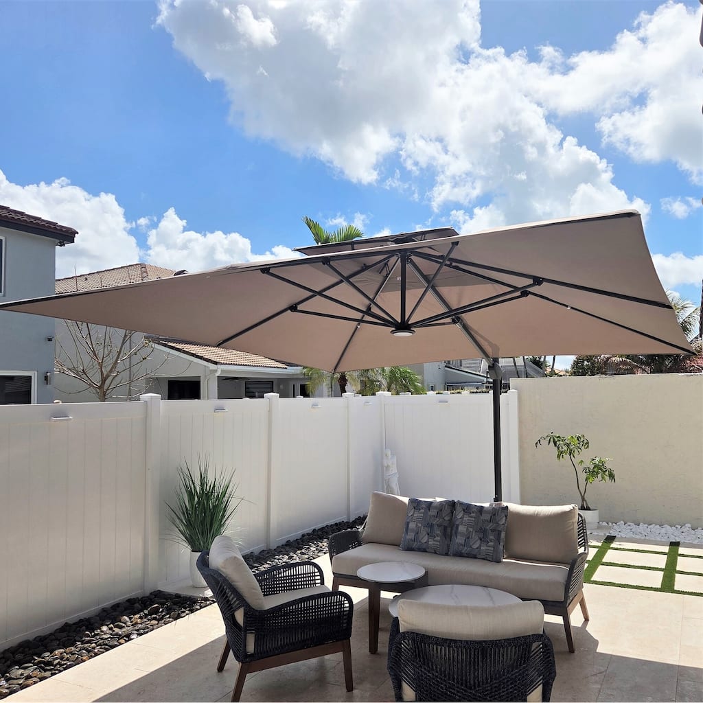 PURPLE LEAF Patio Cantilever Umbrella with 360 Degree Rotation UV Protection