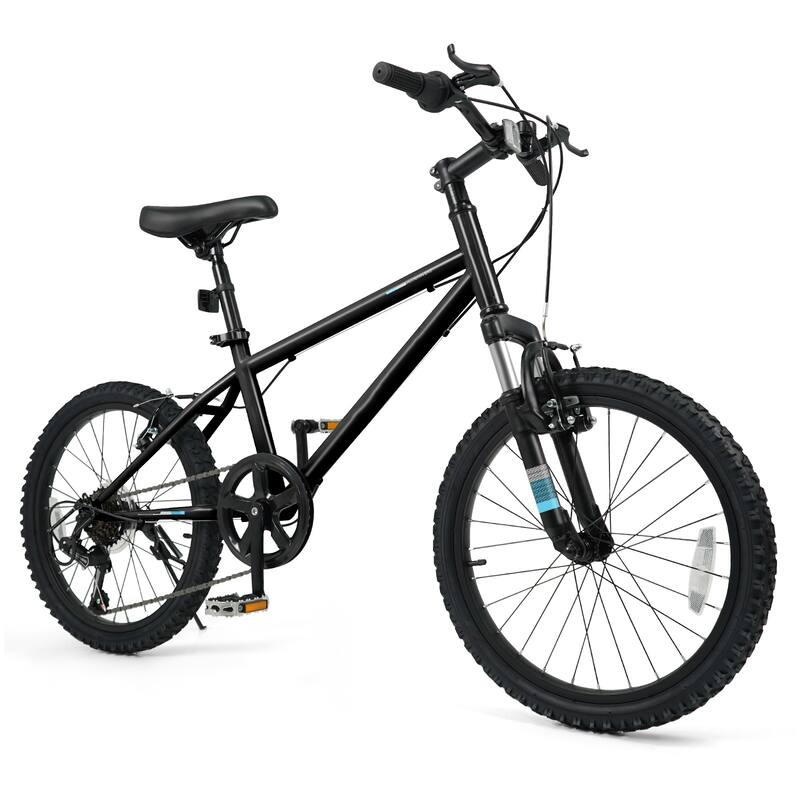 Metal Plastic Kids Mountain Bike with 6-Speed Shimano and Front Suspension - 20 Inch - Black