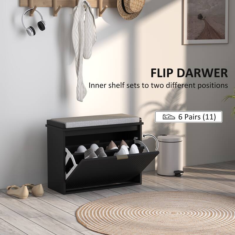 Particleboard and MDF Shoe Storage Bench with Cushion Seat and Drawer Cabinet