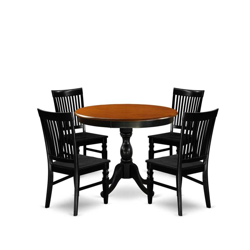 HomeStock 5-Piece Black and Cherry Finish Solid Wood Top Dining table with 4 Chairs with Slat Back